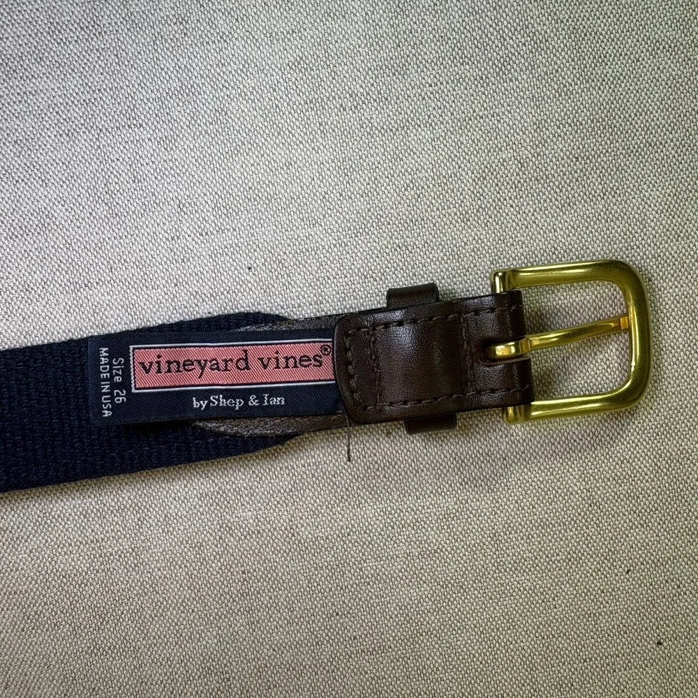 Vineyard Vines Belt Boys Size 26Pink Whale Print Webbed Leather Brass Preppy